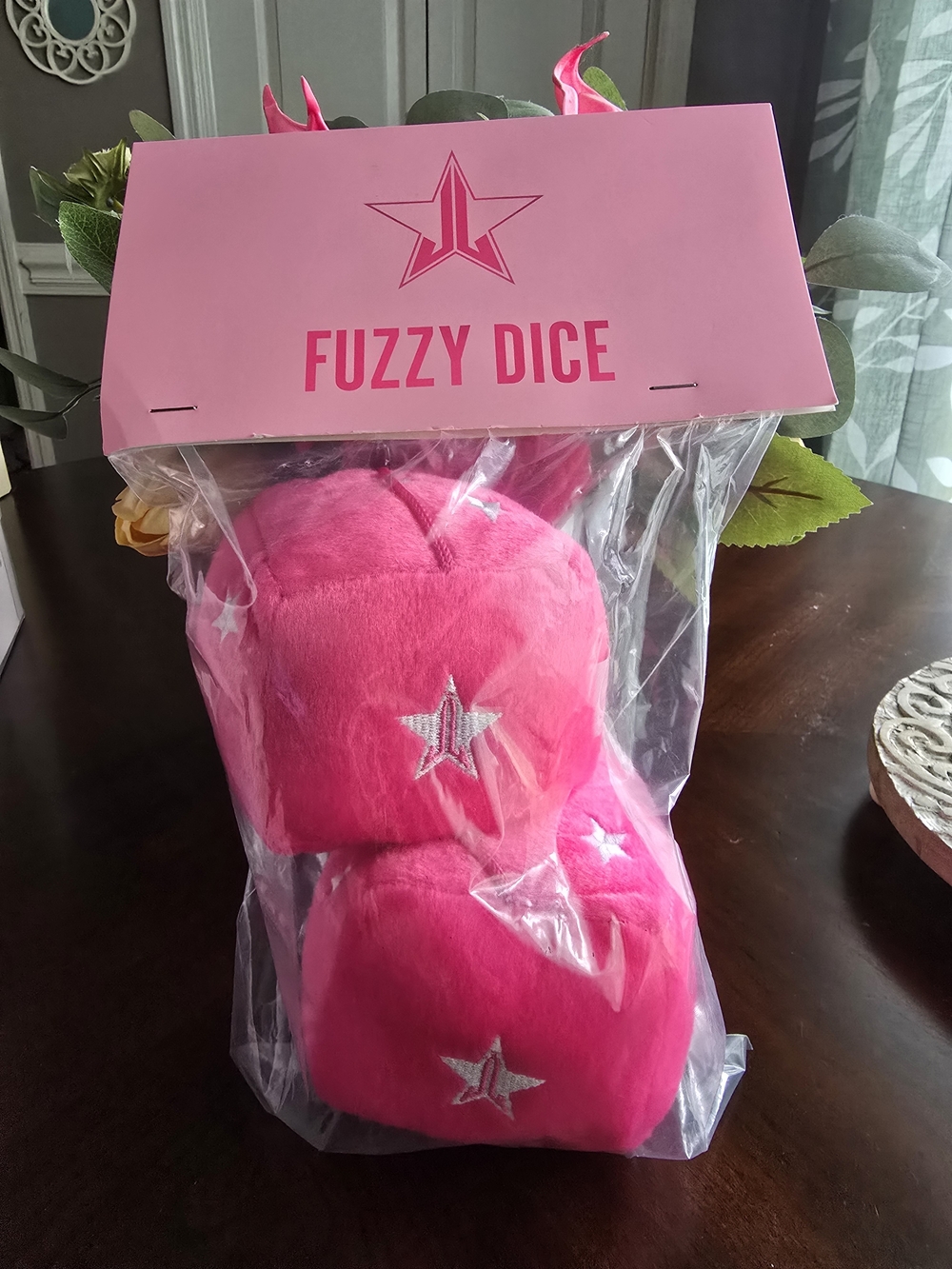 Jeffree Star Pink Fuzzy Dice Plush Car Accessory